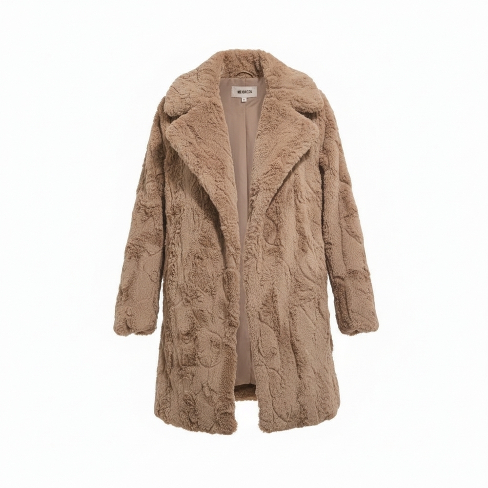 BB Dakota Tucker Jacket Tan Faux Fur One Button Teddy Coat Size Large